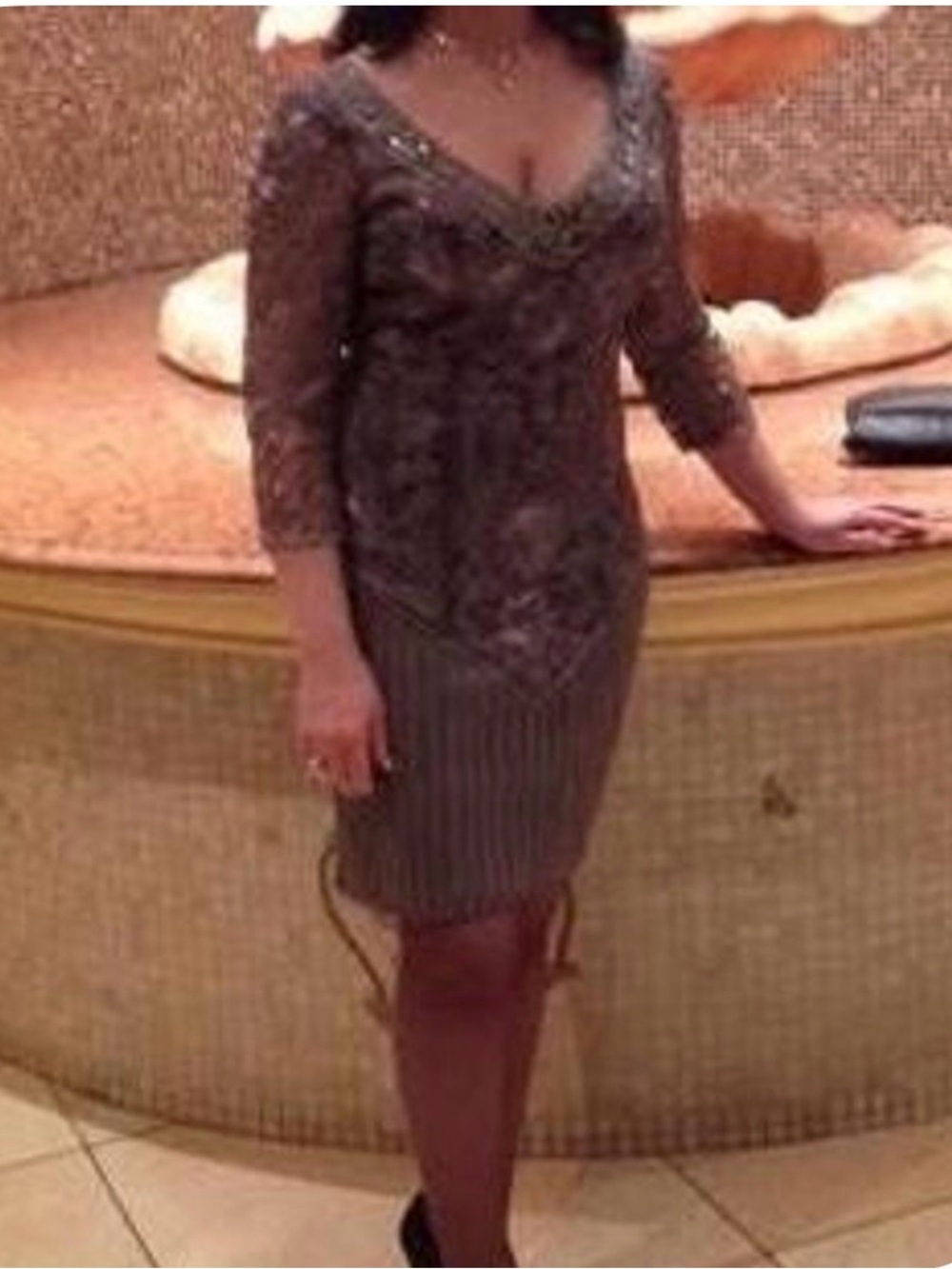 Sue Wong Nocturne Silver Beaded Flapper Vintage Dress size 6